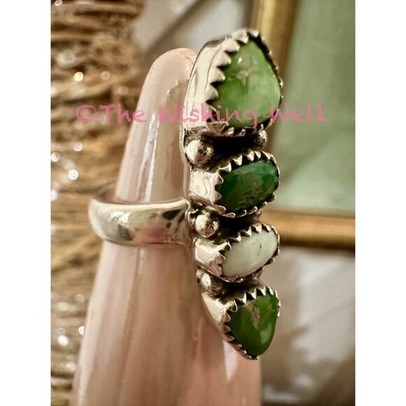 Palomino turquoise four  stone ring sterling silver size 6 dainty - Picture 2 of 4